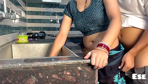 Indian slut gets slapped and fucked in the kitchen