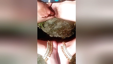 Bhabhi milf masturbating outdoors as she is in the shower