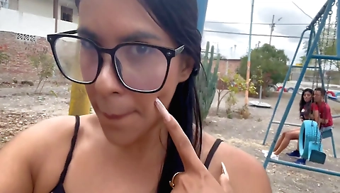 Amateur brunette amateur stepdaughter with a long leggy body