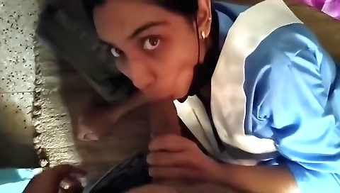 Indian brunette 18+ stepmother with big cock sucking