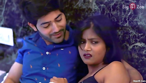 Brunette babe in a white blouse and stockings is getting her first on