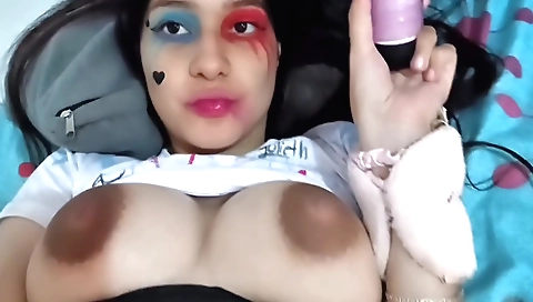Indian girl with perfect body enjoys sex on her tits