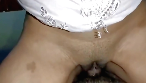 Indian girl with a cute face is getting on top of her man