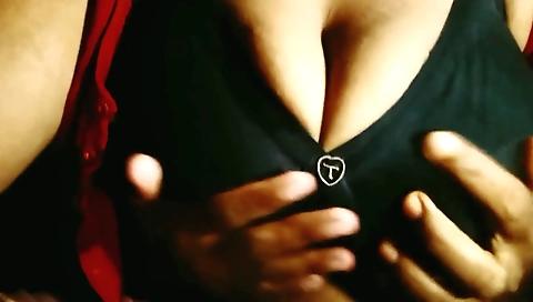 Big tits girl rubs her big bush on a man's thick cock