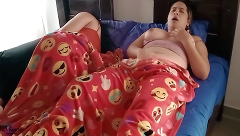 Chubby brunette is in the webcam and makes it out for the camera