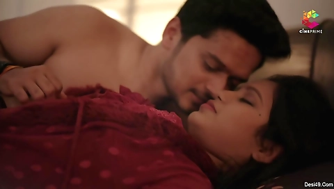 Brunette babe in red dress and stockings is on the phone