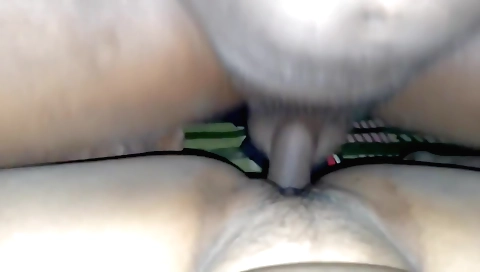 Hairy brunette in black shorts and bra fucked in POV