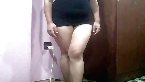 Chubby asian in sexy lingerie masturbates with ass