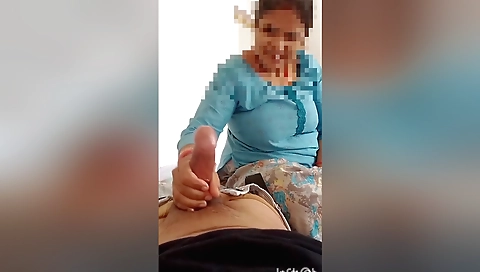 Milf blowjob and handjob on a table for me and my stepsister