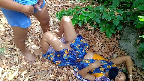 Indian brunette fucked by a guy outside in the forest