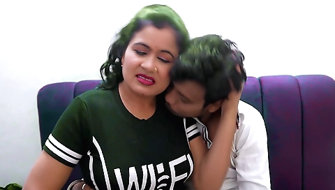 Indian brunette has fun with her boyfriend in front of you