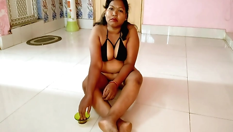 Beautiful brunette in sexy lingerie and panties solo video